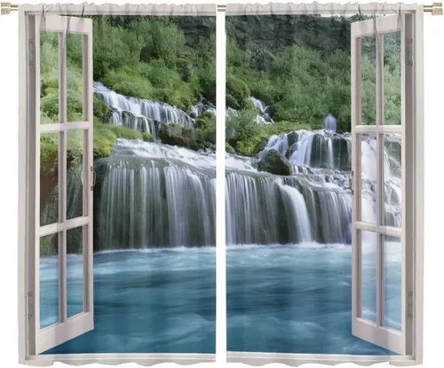 Miniatura 17 de Cortina opaca de bosque de verano, diseño de ramas de bosque, con bolsillo para barra, cortinas farbic con bolsillo para barra, comedor, cafetería