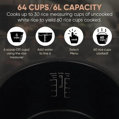 Miniatura 7 de Arrocera comercial grande multifunción - Arrocera profesional de 64 tazas cocidas (32 tazas sin cocinar) con olla antiadherente y tapa con bisagras
