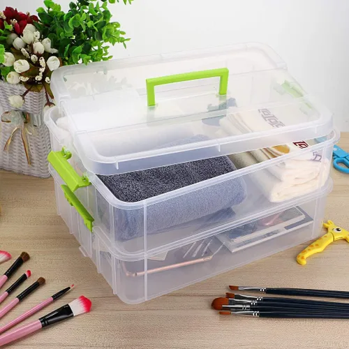 Miniatura 2 de BTSKY - Caja de almacenamiento de 2 capas para apilar y transportar, caja de almacenamiento de plástico multiuso y portátil con asas, caja Verde