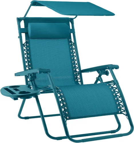 Miniatura 26 de Best Choice Products Sillón reclinable de 30 pulgadas de ancho con gravedad cero para exteriores, con toldo ajustable, reposacabezas, bandeja