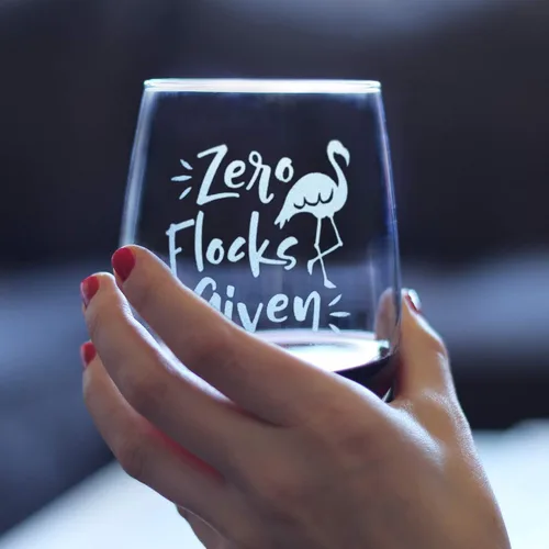 Miniatura 3 de Zero Flocks Given - Divertida copa de vino sin tallo de flamenco, grande de 17 onzas, refranes grabados, caja de regalo