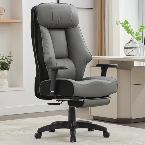 DJ·Wang Silla de oficina grande y alta, 400 libras con reposapiés, silla de oficina ejecutiva de respaldo alto con cojín de resorte extragrueso,