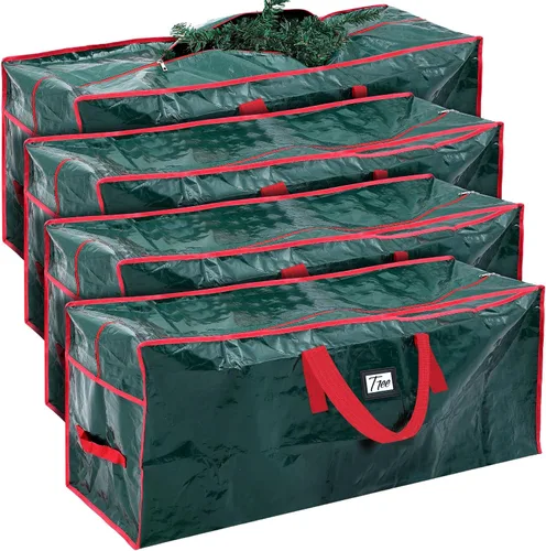 Amylove 4 bolsas grandes de almacenamiento para árbol de Navidad, bolsas resistentes con cremallera, contenedores de plástico impermeables para Verde
