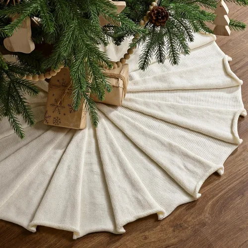 Miniatura 2 de Falda de árbol de Navidad de 36 pulgadas: falda de árbol de lápiz para árbol de 6 pies, diseño plisado, falda de árbol pequeño blanco crema, faldas