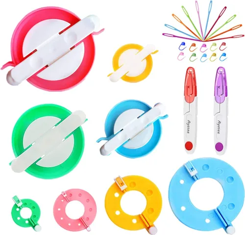 Miniatura 10 de Kit de fabricación de pompones, kit de telar de tejer con pompón, aguja para tejer de bolas, manualidades, kit de herramientas de ganchillo