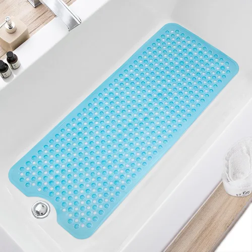 Miniatura 19 de TEESHLY - Alfombra para bañera y ducha, antideslizante de 40 x 16 pulgadas, tamaño extralargo y lavable a máquina, con orificios de drenaje y Negro