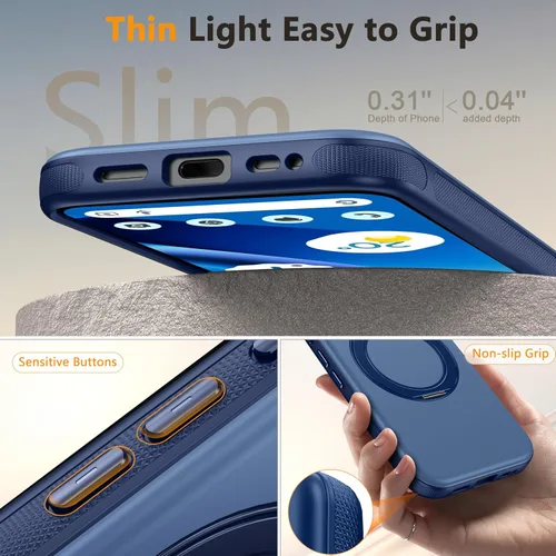 Miniatura 6 de Oterkin Funda para Google Pixel 10a con soporte magnético de giro de 360° [compatible con MagSafe] [antideslizante] [15 pies] a prueba de golpes