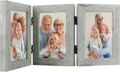 Miniatura 44 de Frametory, 3 Marcos de Fotos 4x6 Marcos de Fotos Trípticos Collage - Cristal Real - Triple Plegable (Gris, 1 Paquete)