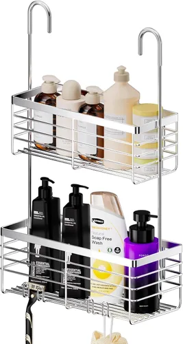 SHANSHUI Organizador de Ducha Colgante, Organizador Doble para Baño, Cesta Organizadora de Ducha, Soporte para Champú, Estante de Ducha sobre Puerta