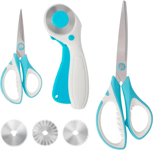 MANUFORE Juego de tijeras de costura profesionales: tijeras grandes y pequeñas, cortador giratorio con 3 cuchillas adicionales para cortar tela