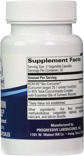 Miniatura 2 de Progressive Labs - Curcumin BCM-95 60 vcaps [Salud y Belleza]