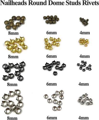 Miniatura 4 de Honigo 120 piezas Tachuelas Redondas con Cúpula Metálicas Remaches de Color Mixto Latón Sólido 4/6/8mm 4 Puntas Picos Clavos para Artesanía de Cuero