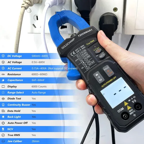 Miniatura 2 de Abrazadera digital 6000 cuentas, multímetro TRMS de rango automático mide voltaje CA/CC, resistencia, capacitancia, continuidad, diodo, NCV