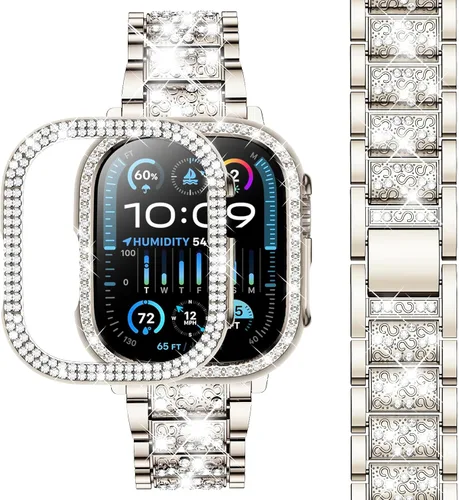 Miniatura 17 de SUPOIX - Correa compatible con Apple Watch de 1.49 pulgadas + funda, joyería para mujer con diamantes brillantes, bandas de metal y 2