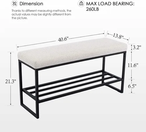 Miniatura 2 de Zesthouse Banco de zapatos tapizado para entrada con almacenamiento, cómodo banco de tela para dormitorio, extremo de cama, zapatero de metal
