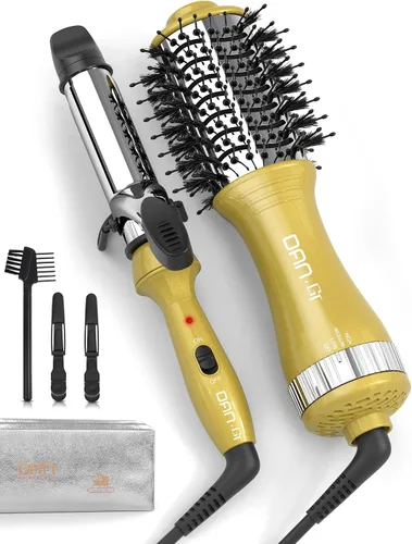 DAN Technology Juego de cepillo secador de pelo y mini varita rizadora, juego de viaje de 1 pulgada con 3 ajustes de temperatura, cepillo de aire