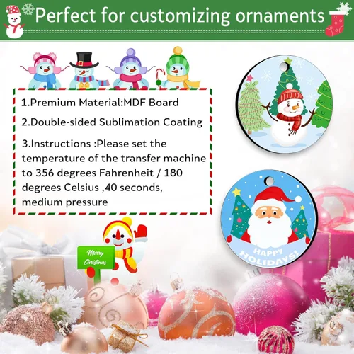 Miniatura 5 de Plantillas de Adornos de Sublimación de 3", 50 Piezas de Adornos de Sublimación Redondos en Blanco, Plantillas de Adornos de Navidad de Sublimación