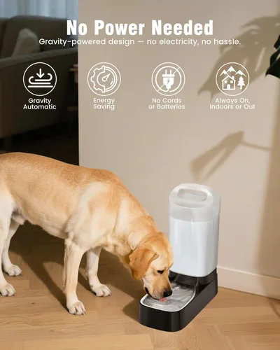 Miniatura 5 de Dispensador automático de tazón de agua para perros - Alimentador de agua por gravedad para mascotas de acero inoxidable de 2.4 galones con diseño