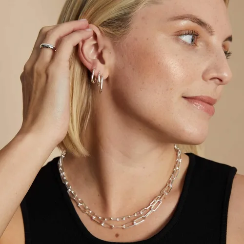 Miniatura 2 de BMMYE Aretes de aro de plata de ley para mujer, aretes cuadrados para cartílago, pequeños y gruesos, para múltiples piercings