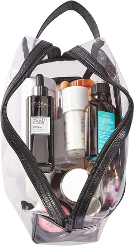 Miniatura 5 de Neceser de aseo transparente, para maquillaje, productos de afeitar, cosméticos, resistente, impermeable, con cierre y asa para viajes, Negro)