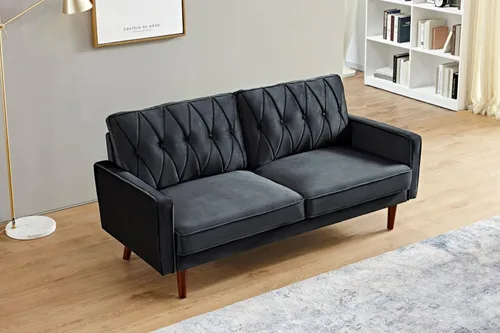 Miniatura 12 de Container Furniture Direct Sofás de terciopelo copetudo de estilo moderno para sala de estar con tapicería de tela suave y marco de madera maciza