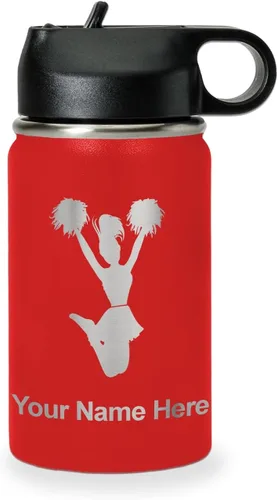 Miniatura 33 de LaserGram Botella de agua personalizada, animadora, acero inoxidable de doble pared aislada al vacío con popote superior, regalo grabado