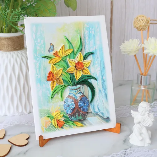 Miniatura 5 de KingKraft Tarjeta de felicitación de flores de narcisos, tarjeta de felicitación hecha a mano para todas las ocasiones, tarjeta de cumpleaños
