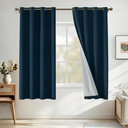 Miniatura 35 de Cortinas de lino 100% opacas para dormitorio, cortinas opacas de 45 pulgadas de largo, cortinas de oscurecimiento de habitación para sala de estar
