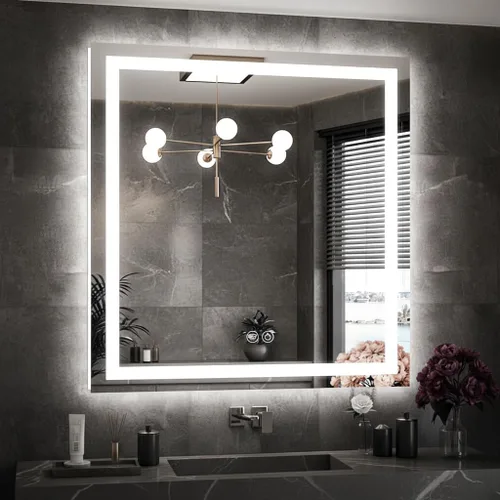 Miniatura 11 de Espejo de tocador LED de 24 x 36 para baño, espejo LED frontal y retroiluminado para baño con 3 luces de color, espejo de tocador de pared