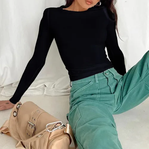 Miniatura 3 de ZSPHCZRWY Camisas básicas para mujer, estilo casual, cuello redondo, ajustadas, camisetas cortas de algodón suave para salir