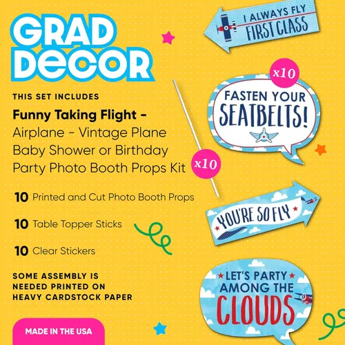 Miniatura 2 de Big Dot of Happiness Funny Taking Flight - Avión - Kit de accesorios para cabina de fotos de fiesta de cumpleaños o baby shower de avión, 10 piezas