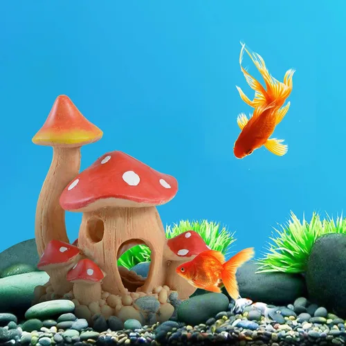 Miniatura 4 de Bonita decoración de casa de hongos para acuario, adorno de pecera, cuevas de Pleco para escondite de peces pequeños y decoraciones de jardín