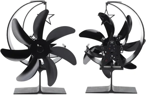 Miniatura 2 de Hilitand Ventilador de estufa de 7 aspas, ventilador de estufa de leña, modelo luna, ventiladores superiores para estufa de leña (negro)