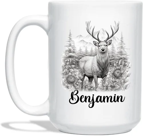 Miniatura 9 de Taza de café con nombre personalizado de oso de 11 y 15 onzas, taza de cerámica blanca con dibujo a lápiz de oso personalizado, regalo para niños