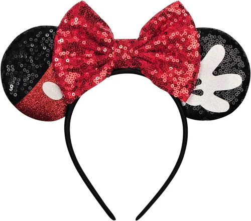 Miniatura 12 de FANYITY - Orejas de ratón, diadema con lentejuelas brillantes para cosplay de ratón para niños, niñas y mujeres, para Halloween y viaje a Disney