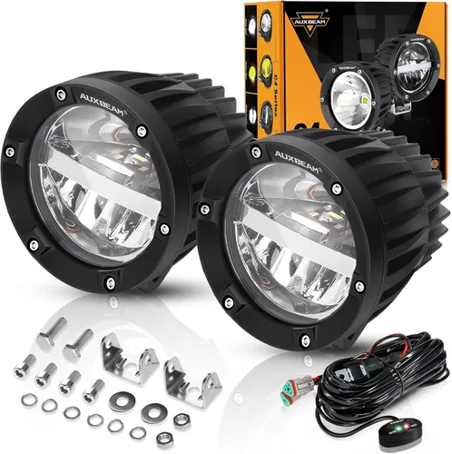 Miniatura 12 de Auxbeam Luz antiniebla LED ámbar de 4 pulgadas de 90 W, luz LED súper brillante de 9000 lm, luz LED todoterreno, luz amarilla, combo de inundación