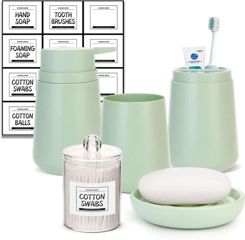 Miniatura 6 de Accesorios de baño verdes, juego de baño de 11 piezas, bandeja, soporte para cepillos de dientes, taza para cepillos de dientes, dispensador
