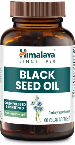 Himalaya Cápsulas Blandas de Aceite de Semilla Negra, Aceite de Semilla Negra Prensado en Frío y Sin Refinar para el Bienestar, Sin OGM, Vegano, Sin