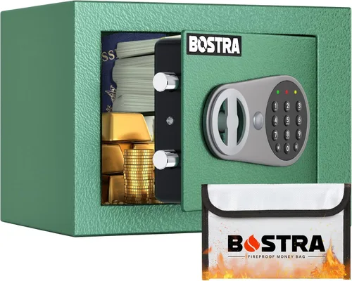 Miniatura 8 de Bostra Caja de seguridad ignífuga con sensor de luz y bolsa ignífuga, caja fuerte para dinero con teclado digital, caja fuerte de seguridad