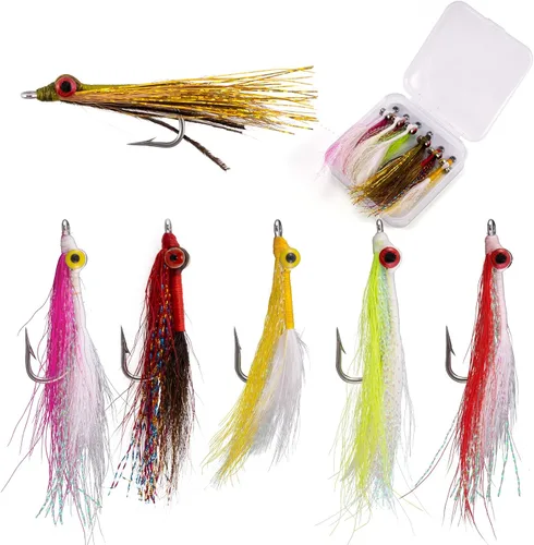 Dr.Fish Paquete de 6 señuelos de pesca con moscas Clouser Minnow para pesca con mosca atada a mano, cebo, pez cebo, boca pequeña, agua salada, agua