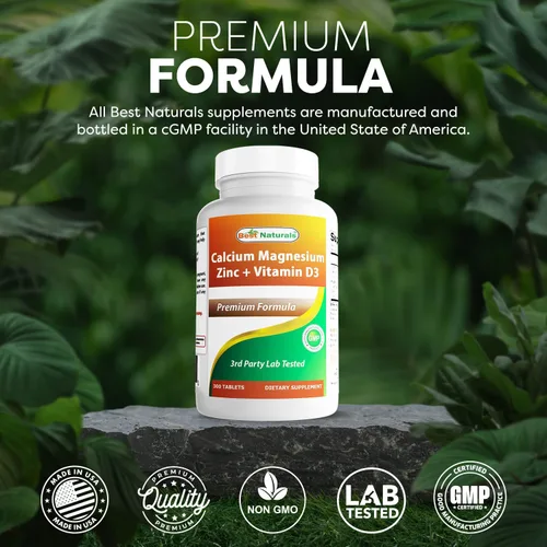 Miniatura 4 de Best Naturals Calcio y magnesio zinc con vitamina D3, 300 tabletas - Calcio 1000 mg, magnesio 400 mg, zinc 25 mg y D3 600 UI por porción (3 tabletas)