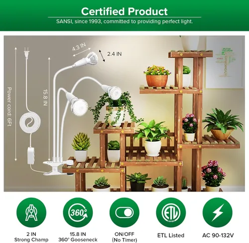 Miniatura 4 de SANSI Luces LED de cultivo para plantas de interior, luz de crecimiento de cuello de cisne con clip de espectro completo de 450 W con tecnología