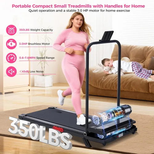 Miniatura 8 de Walking Pad with Incline and Handle Bar, 2026 Upgrade Electric Small Walking Pads Treadmills with Handles, Compact Treadmills for Home Small Spaces