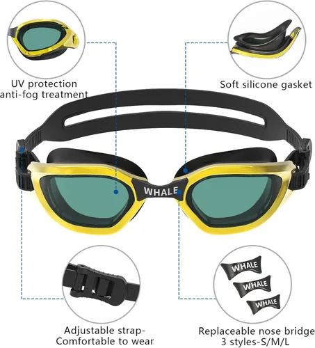 Miniatura 2 de Whale Gafas de natación para niños, 100% protección UV y antivaho - Sello de silicona ultra suave, para edades de 4 a 14 años dorado brillante