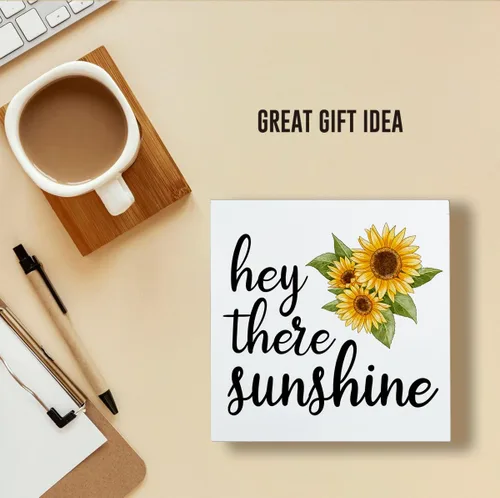 Miniatura 7 de Letrero de madera con diseño de girasol de granja, con texto en inglés "Hey There Sunshine", letrero decorativo de escritorio de verano, decoración