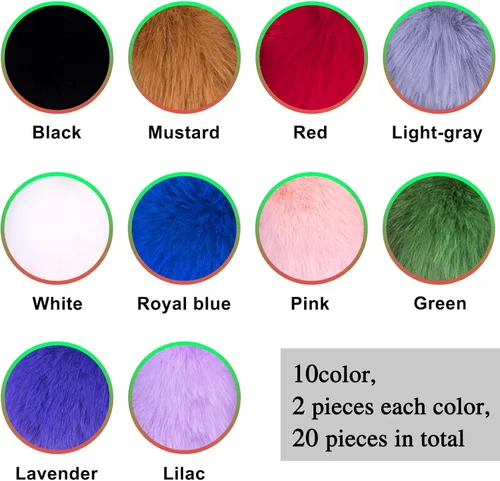 Miniatura 2 de BQTQ 20 pompones de piel sintética para manualidades, pompón esponjoso con lazo elástico para sombreros, llaveros, bufandas, guantes, bolsas