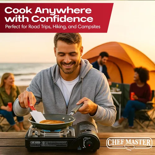 Miniatura 7 de Chef Master Estufa portátil de butano para campamento, encendido piezoeléctrico de 7,650 BTU, quemador de estufa portátil con funda de transporte