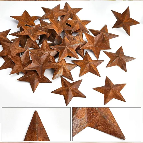 Miniatura 4 de GORGECRAFT 30 piezas 1 pulgada de metal estrella oxidada de granero primitivas rústicas estrellas de estaño acero artesanías adornos acentos