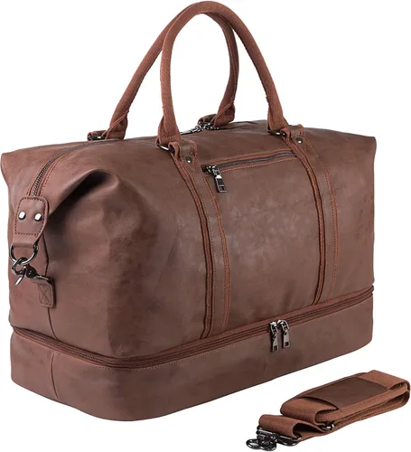 Overnight - Bolsa de viaje de lona de cuero de gran tamaño para fines de semana bolsa de transporte grande para hombres o mujeres Marrón Clásico