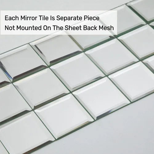 Miniatura 5 de 80 azulejos de espejo biselado, azulejos de cristal cuadrados plateados de 3 pulgadas para cocina, salpicadero de baño, pared de ducha, 5 pies